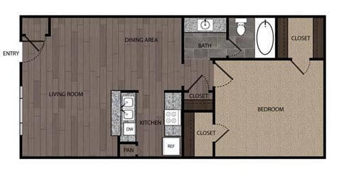 Floor plan for 1 bed, 1 bath, 720 sqft
